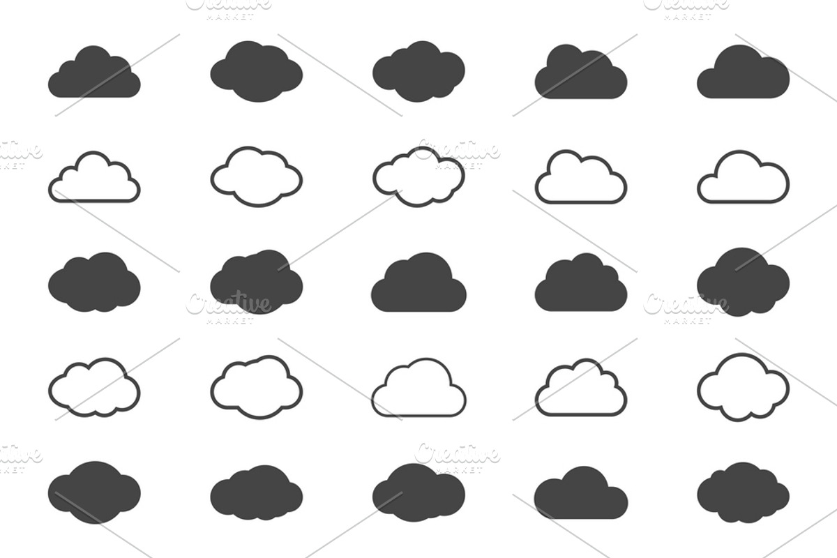 Clouds shapes icons set, an Outline Icon by Microvector