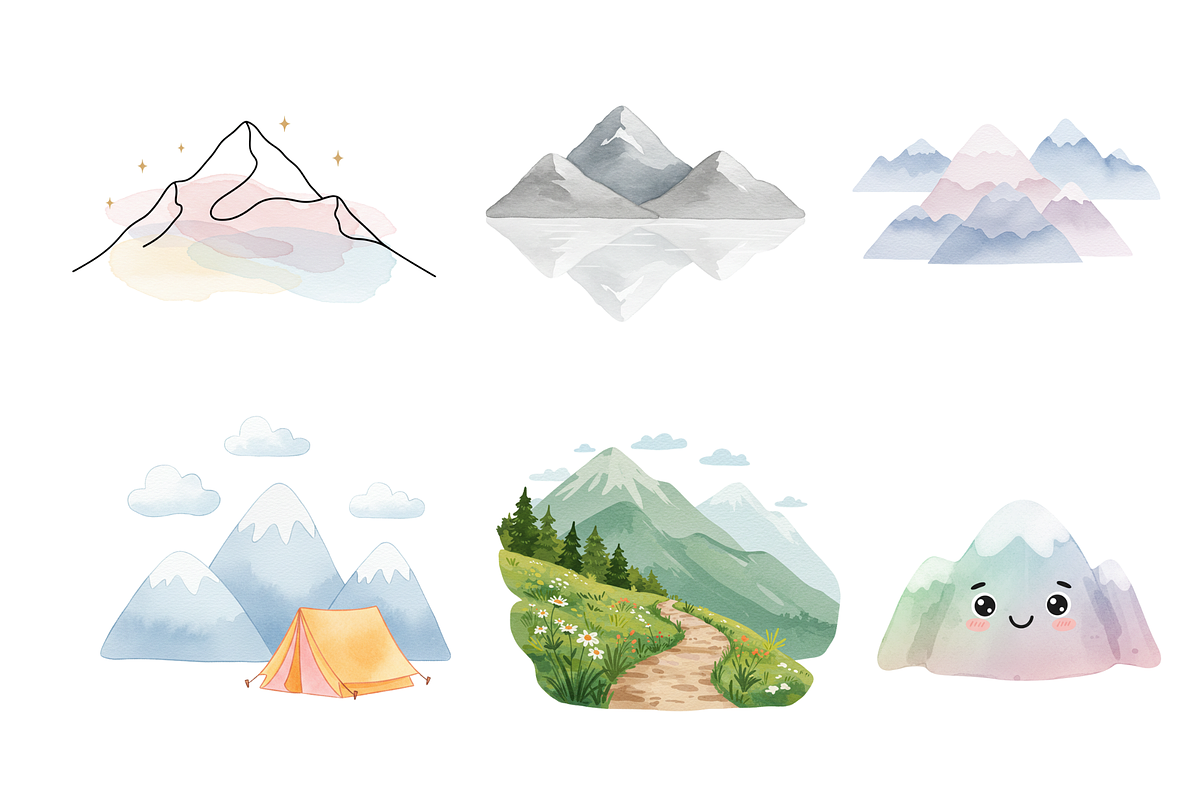 Watercolor Mountain Clipart, a Decorative Illustration by BerryPieArt (Photo 2 of 4)