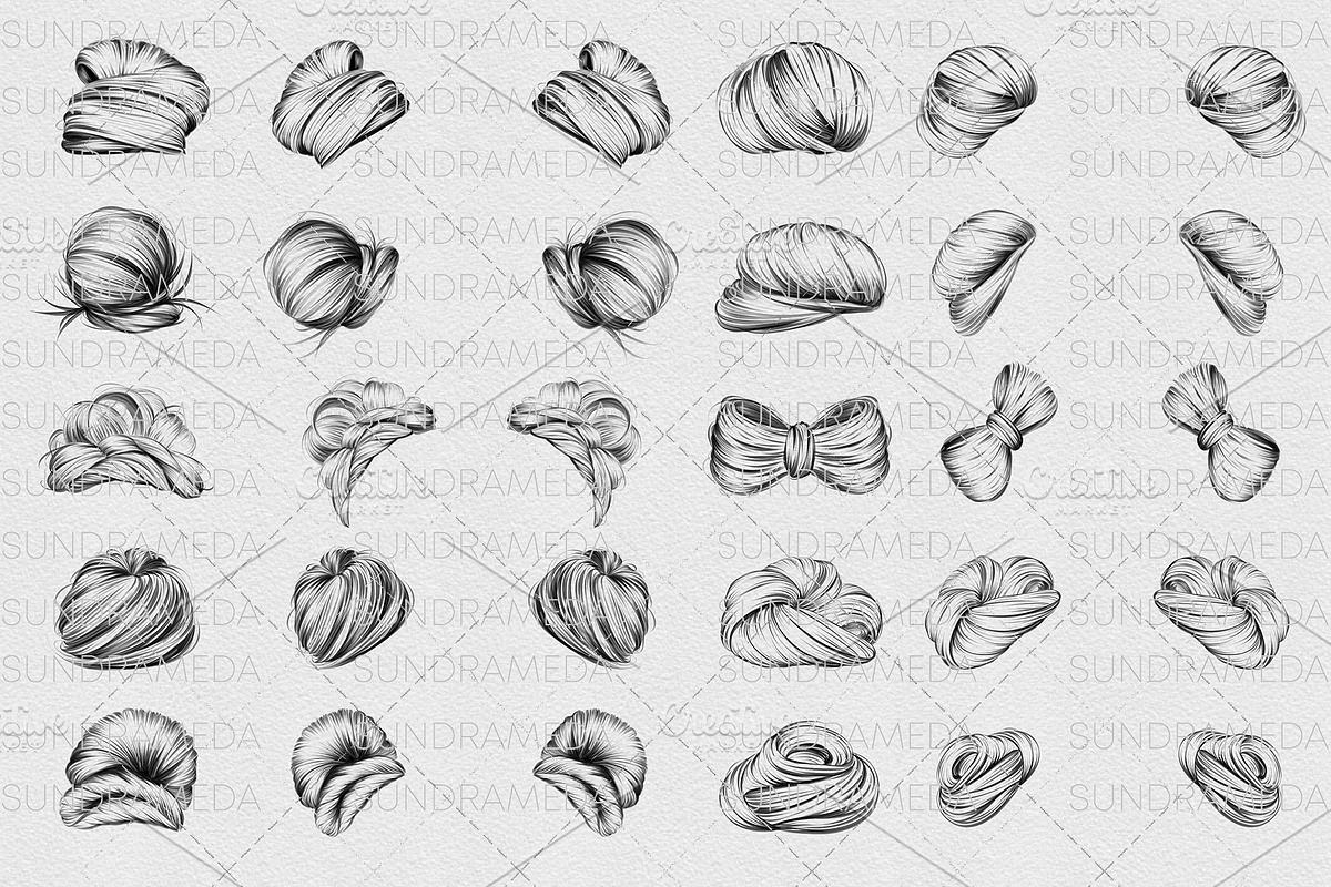 Procreate bun hairstyle brushes, a Brush Add-On by sundrameda (Photo 3 of 5)