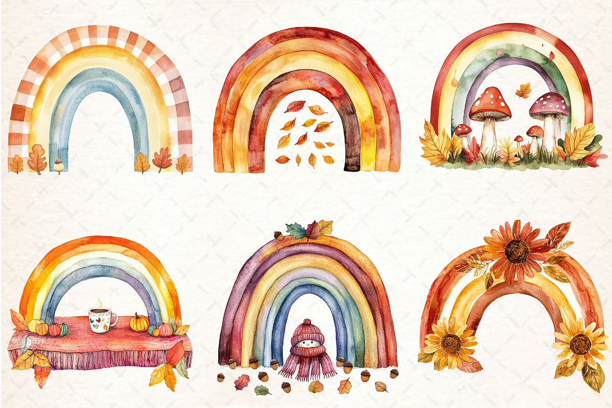 Watercolor Rainbow Autumn Clipart, an Illustration by Libby Wishes (Photo 7 of 7)