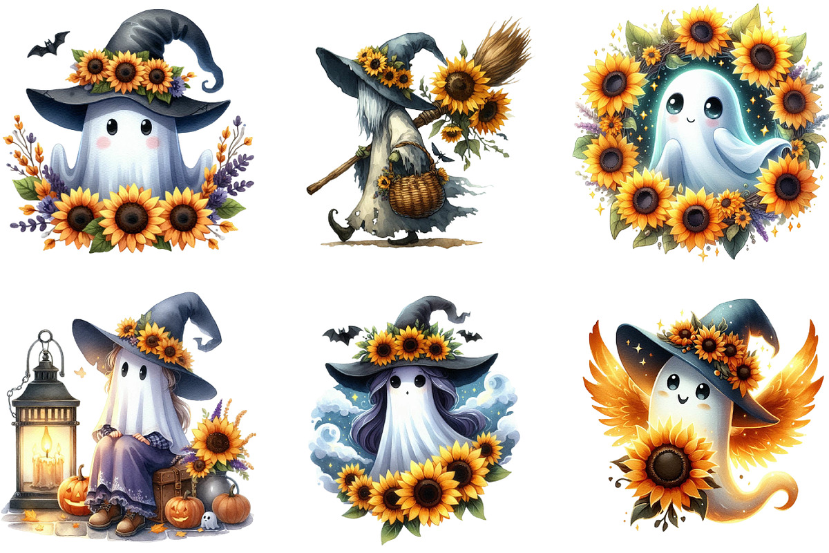 Witchy Sunflower Ghost Halloween, an Illustration by DreamArtGraphic (Photo 4 of 5)