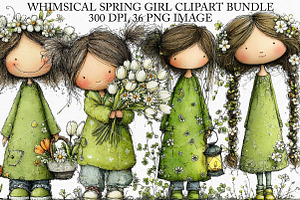 Whimsical Spring Girl Clipart Bundle, an Illustration by Canvas Craft