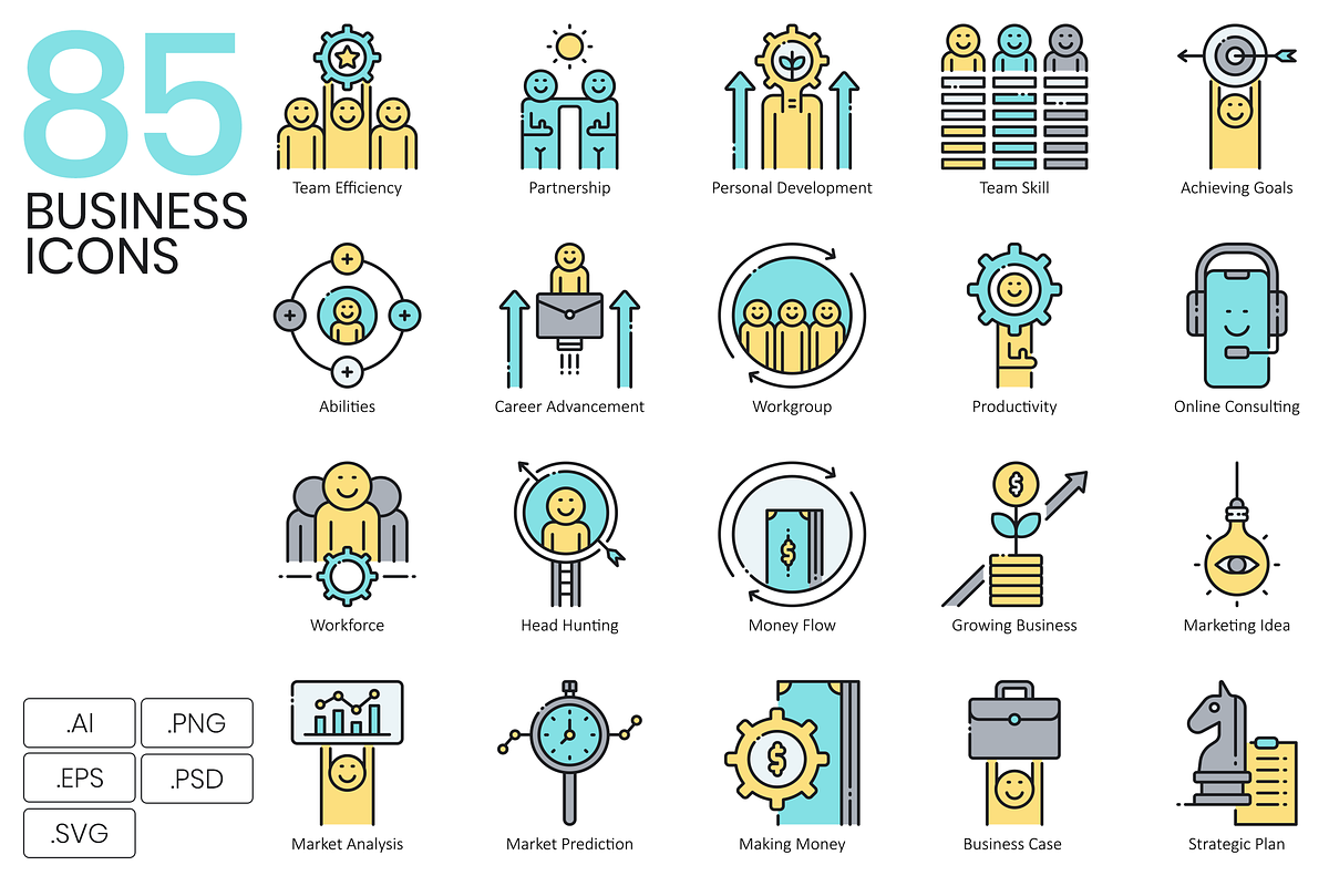 1400+ Icons - Aqua Vector Bundle, an Outline Icon by Flat Icons