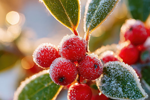 Frosty holly berries in sunlight, a Nature Photo by AlyaAnd