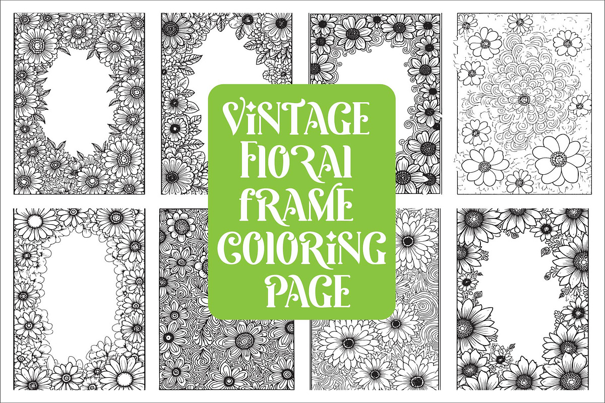 Elegant floral frame coloring page, an Illustration by Amazin_art