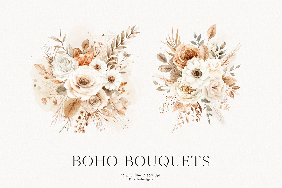 Boho Bouquets, a Decorative Illustration by PeDe Designs (Photo 2 of 9)