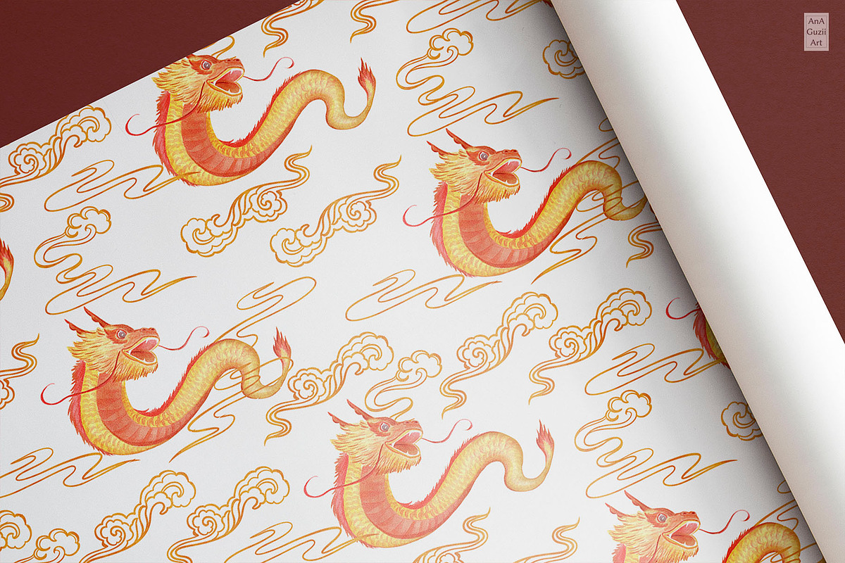 Lunar New Year seamless pattern, a Seasonal Illustration by AnaGuziiArt (Photo 9 of 9)