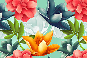 Tropical flowers and leaves