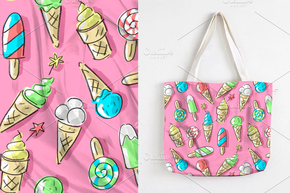Set: seamless pattern with ice-cream, a Pattern Graphic by Melniklenart (Photo 2 of 9)