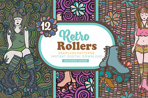 Retro Roller Skates Doodle Patterns