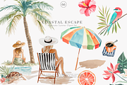 watercolor beach clipart collection, a Decorative Illustration by Patishop Art (Thumbnail 2 of 10)
