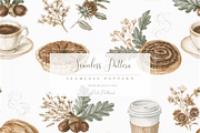 Cozy Autumn Café Seamless Pattern, a Pattern Graphic by Pati Charm Studio (Thumbnail 1 of 6)