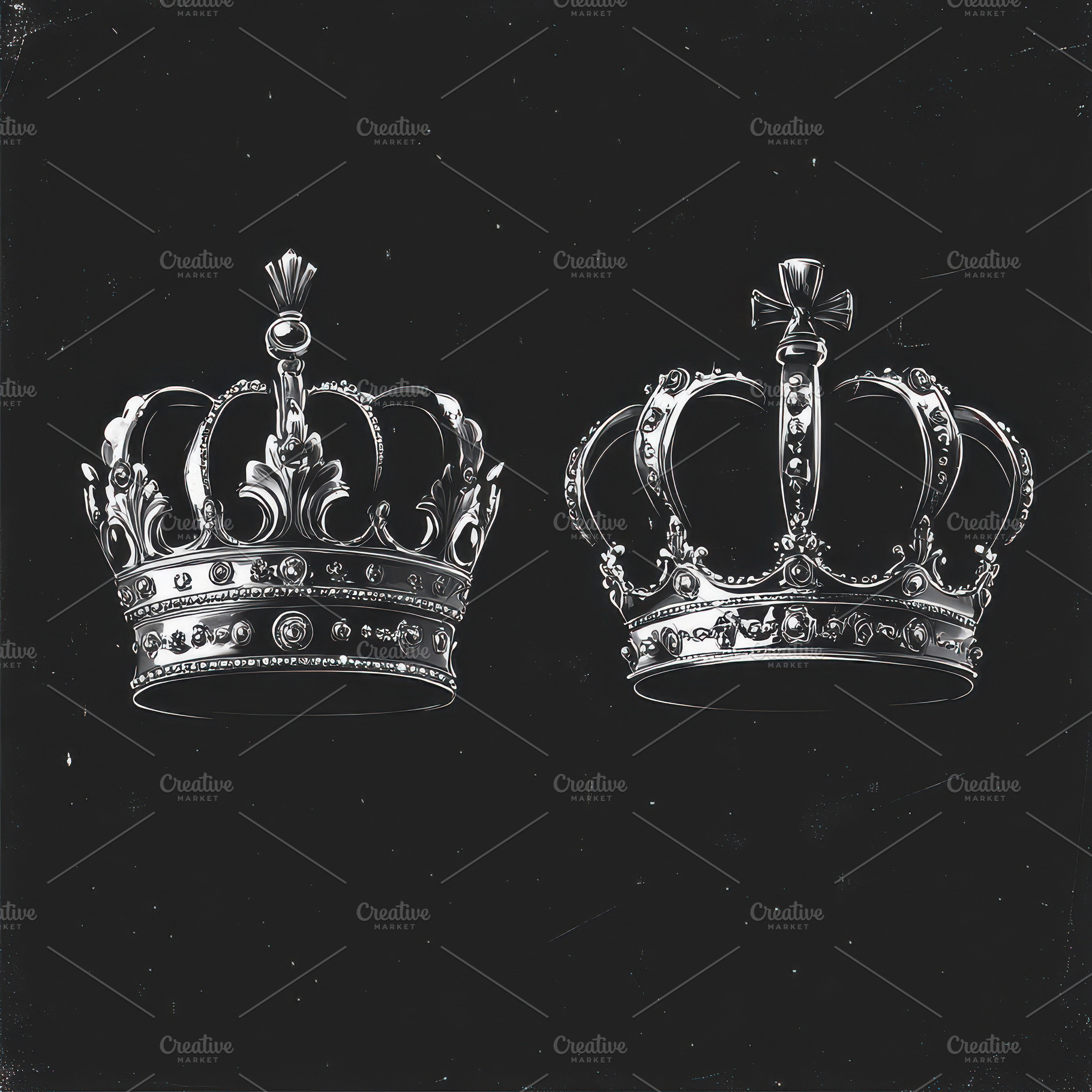 Two regal crowns on black background, an Abstract Photo by Pixeness