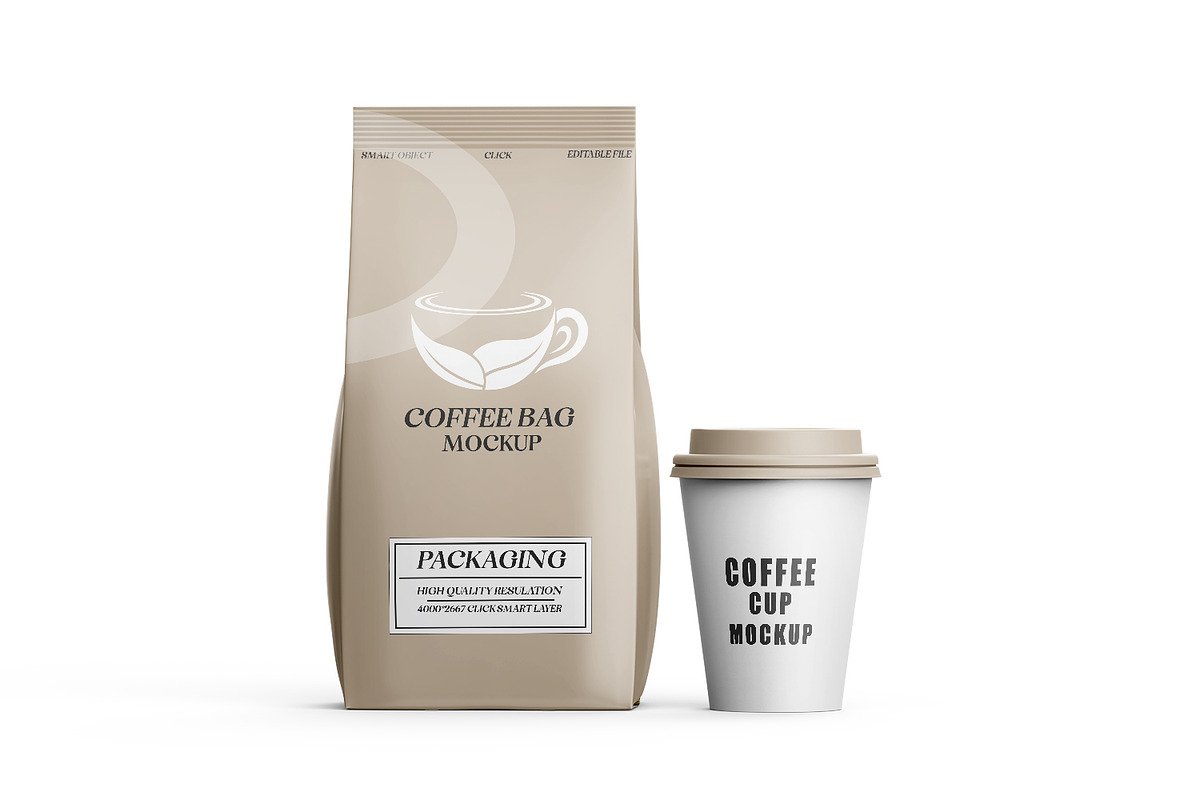 Coffee Bag with Cup Mockup Set, a Packaging Mockup by pixelmock (Photo 13 of 15)