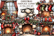 Christmas Fireplace Clipart, an Illustration by Libby Wishes (Thumbnail 1 of 9)