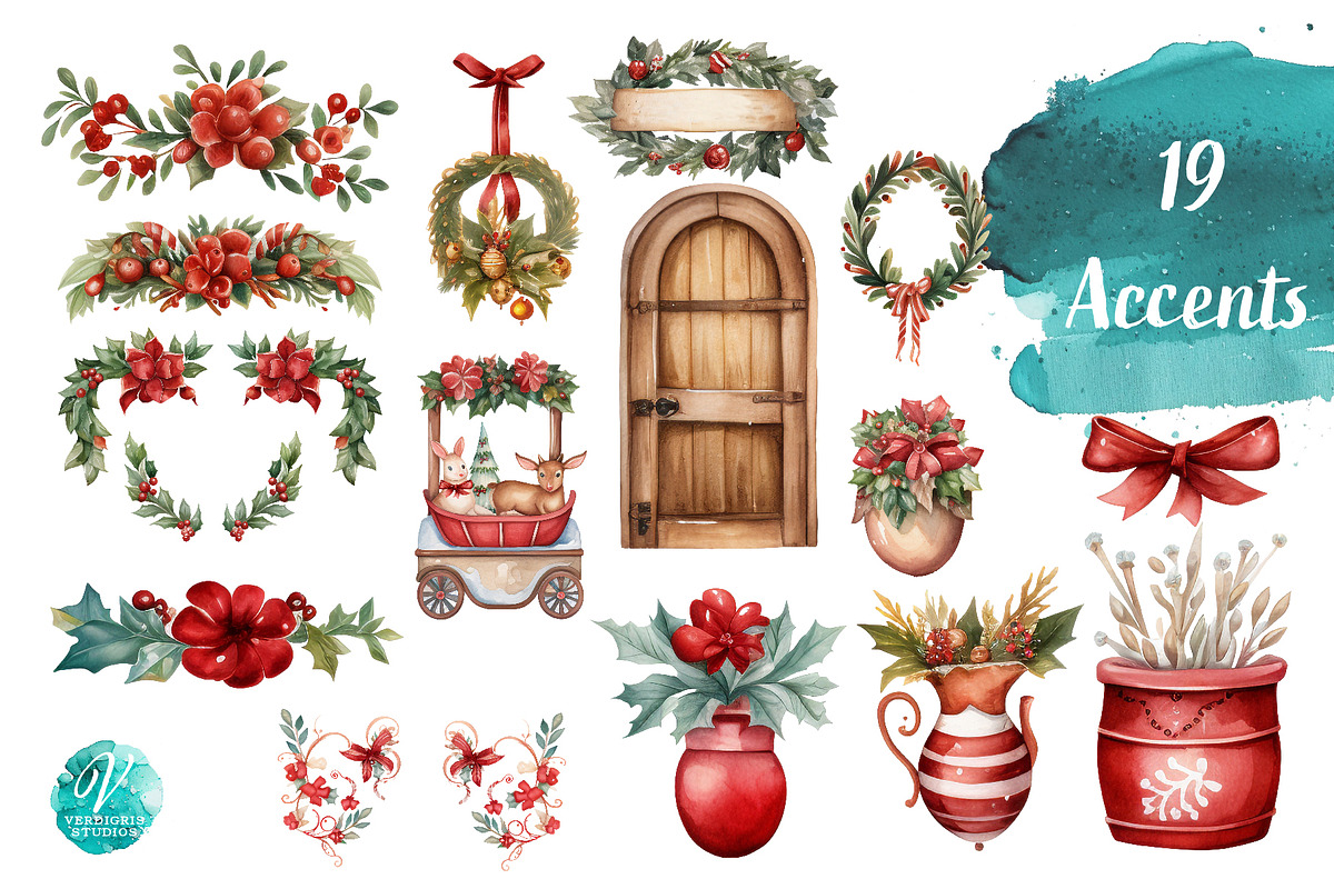 Watercolor Christmas Cottages, a Seasonal Illustration by Verdigris Studios (Photo 3 of 5)