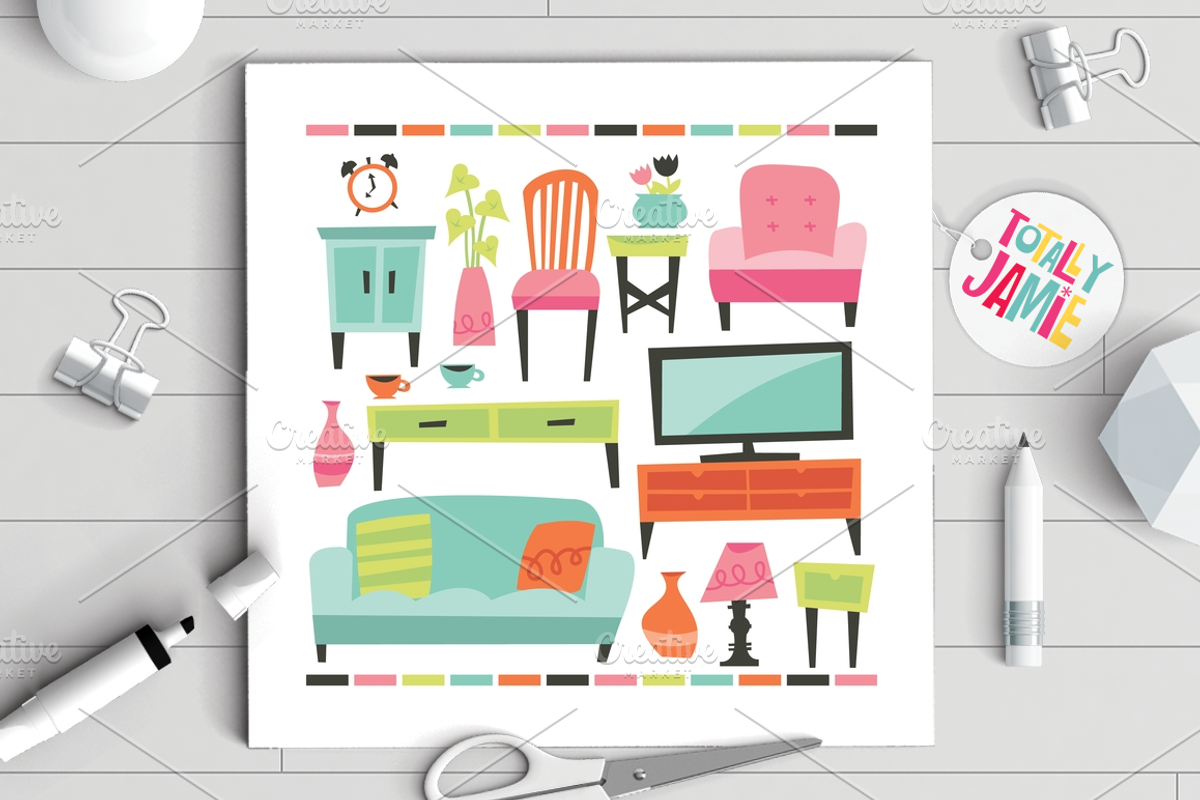 Retro Home Living Furniture Set, a Decorative Illustration by totallyjamie