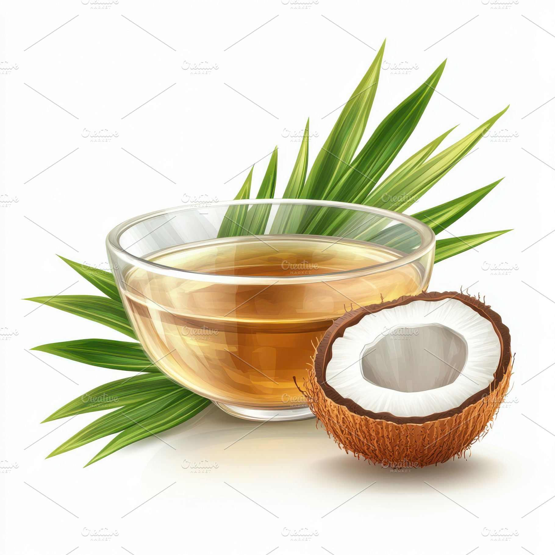 Coconut oil in a glass bowl with coc, a Food & Drink Photo by Pixeness Studio