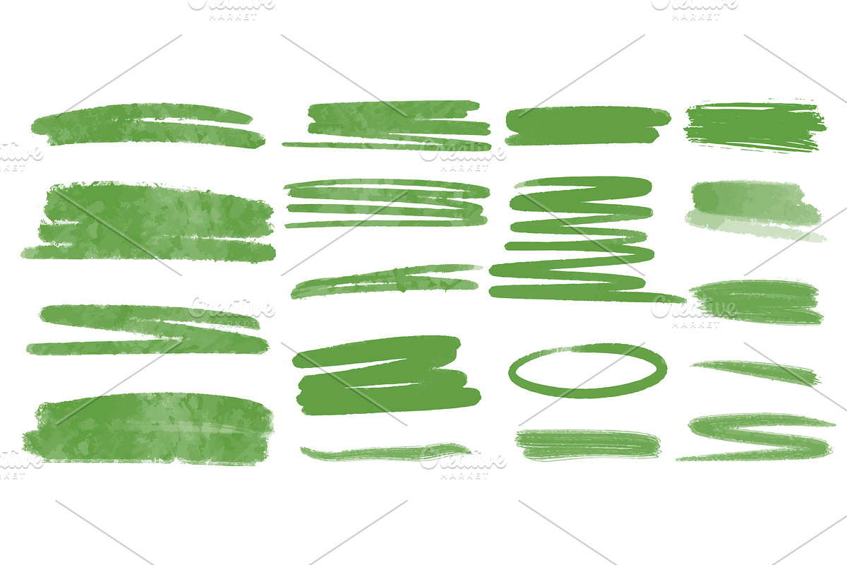 Green watercolor lines and, an Illustration by Tati_Kli