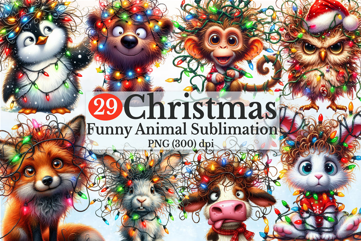 Christmas Crazy Funny Animal Clipart, a Seasonal Illustration by Rose Art (Photo 1 of 5)
