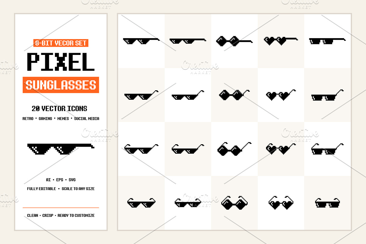 Pixel Sunglasses Vector Icons, an Object Graphic by Gomolach (Photo 1 of 3)