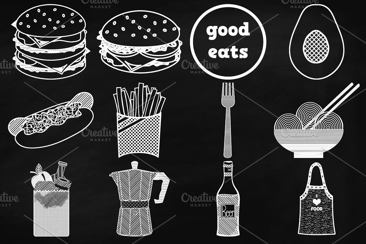 Chalk Savory Food Doodles Clip Art, a Food Illustration by FrankiesDaughtersDesign (Photo 4 of 6)