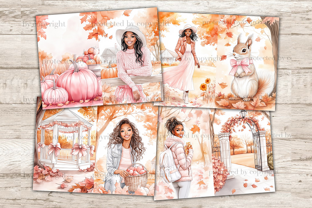 Pink Autumn Junk Journal Paper, a Seasonal Illustration by GlamArtZhanna (Photo 6 of 10)