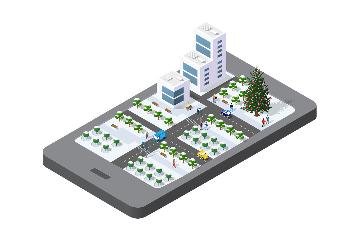 3D map of isometric city mobile, a Technology Illustration by AlexZeL (Photo 1 of 3)