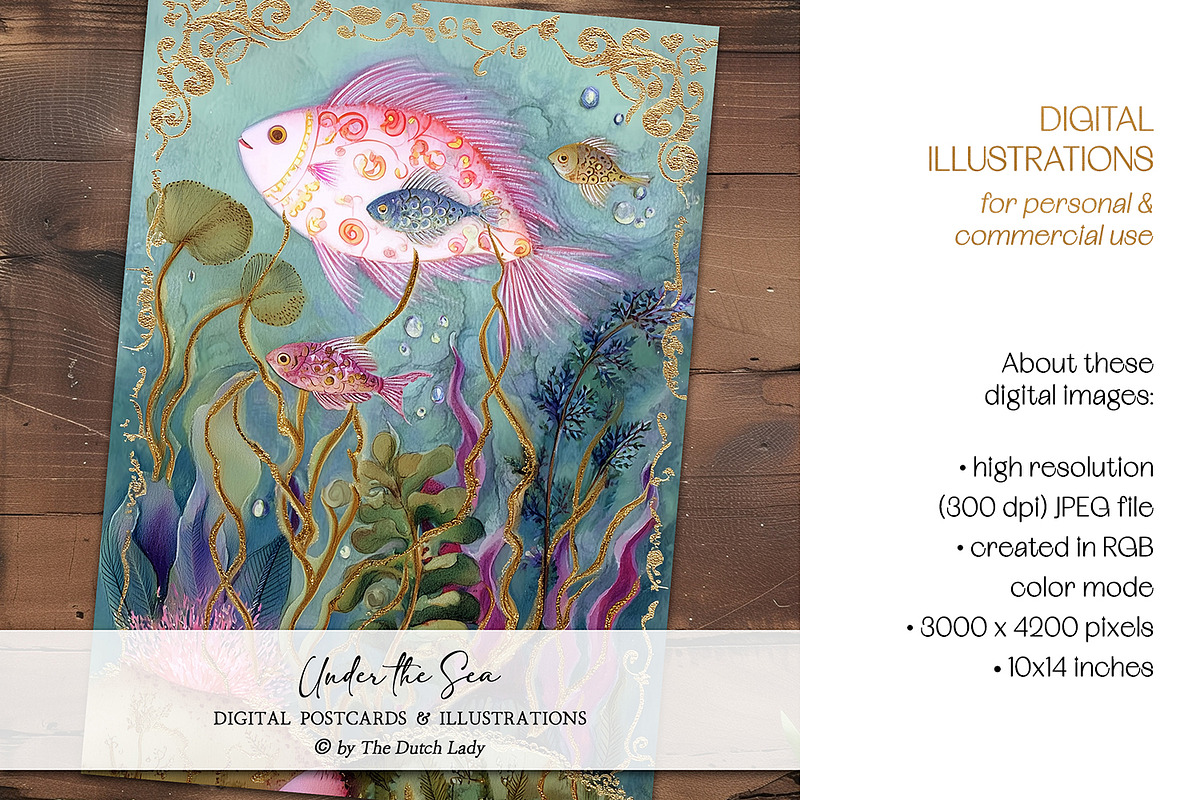 Under The Sea Digital Postcard Set, a Decorative Illustration by The Dutch Lady Designs (Photo 3 of 7)