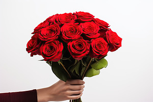 Male hand holding bouquet of fresh red roses, a Nature Photo by AlyaAnd