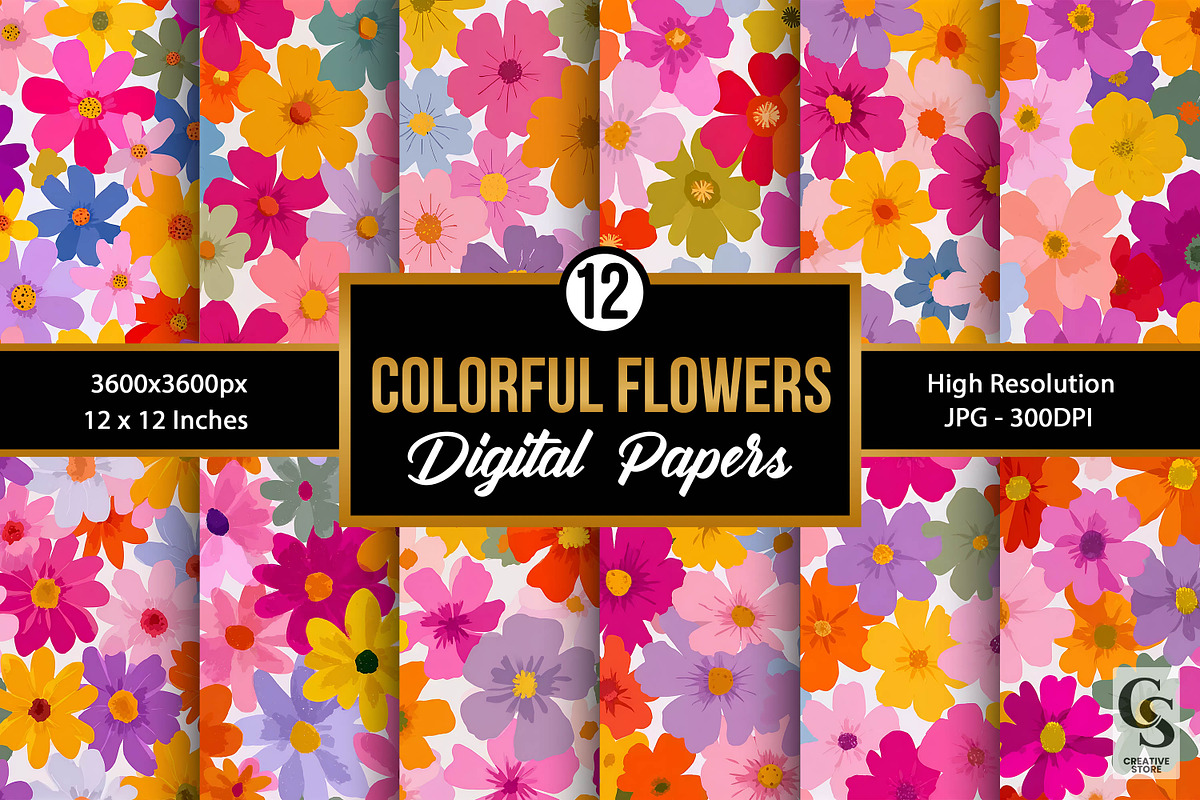 Colorful Whimsical Flowers Patterns, a Pattern Graphic by Creative Store (Photo 1 of 5)