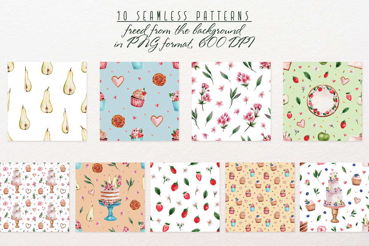 Cakes. Sweet watercolor clipart, a Decorative Illustration by a_ptichkina (Photo 10 of 11)