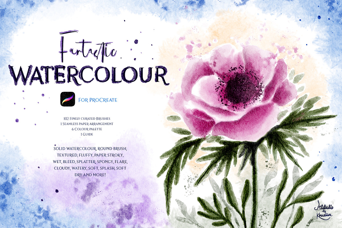 Fantastic Watercolour for Procreate, a Brush Add-On by ArtstudioByKhushbu (Photo 1 of 22)