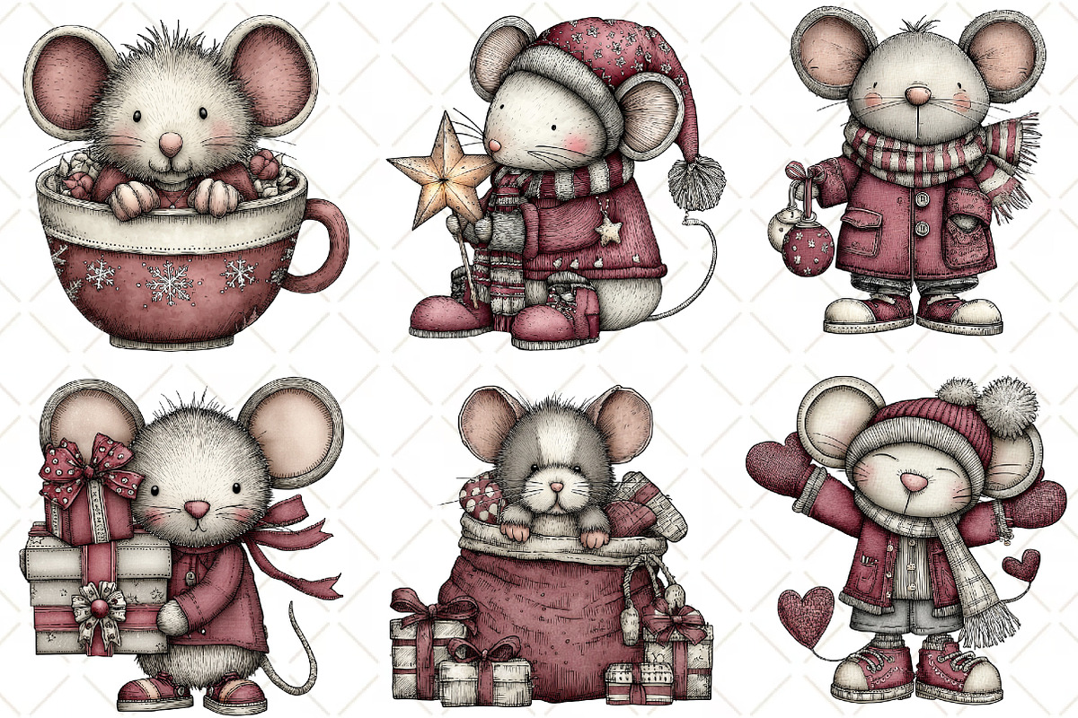 Quirky Christmas Mouse Clipart, an Illustration by Black Bird Studio (Photo 5 of 6)