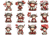 Valentine Cute Highland Cow Clipart, an Illustration by Designking (Thumbnail 3 of 5)