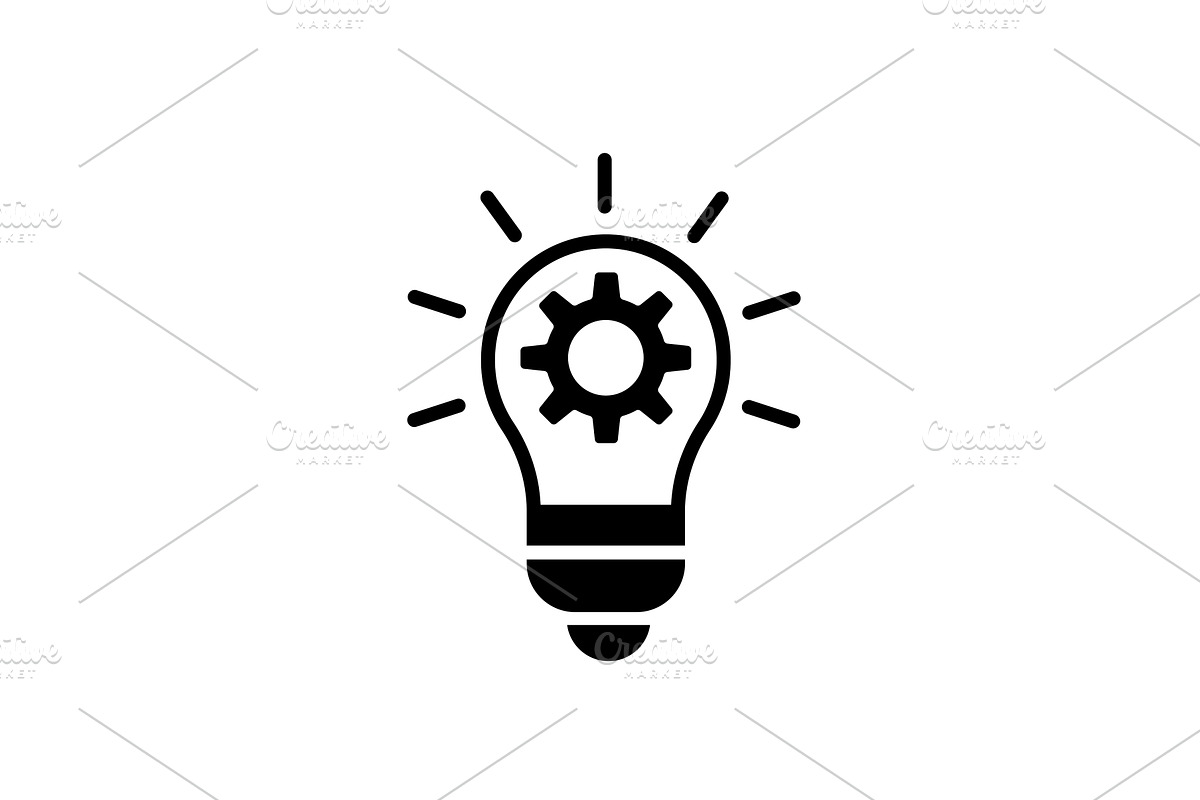 Cogwheel inside lightbulb black icon, a Solid Icon by Saggitarius