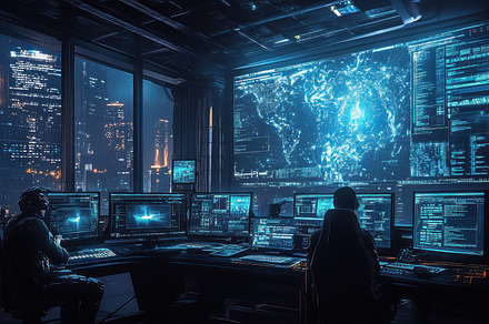 Cybersecurity experts analyze data i, a Background Photo by Pixeness