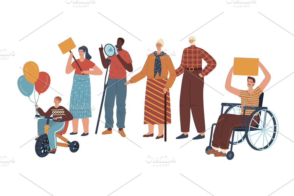 Diverse group of people with, a Person Illustration by seahorsevector