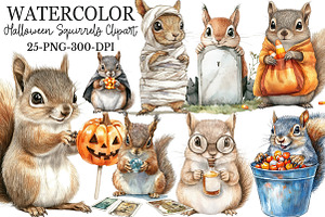 Cute Halloween Squirrels Clipart, an Illustration by Rose Art