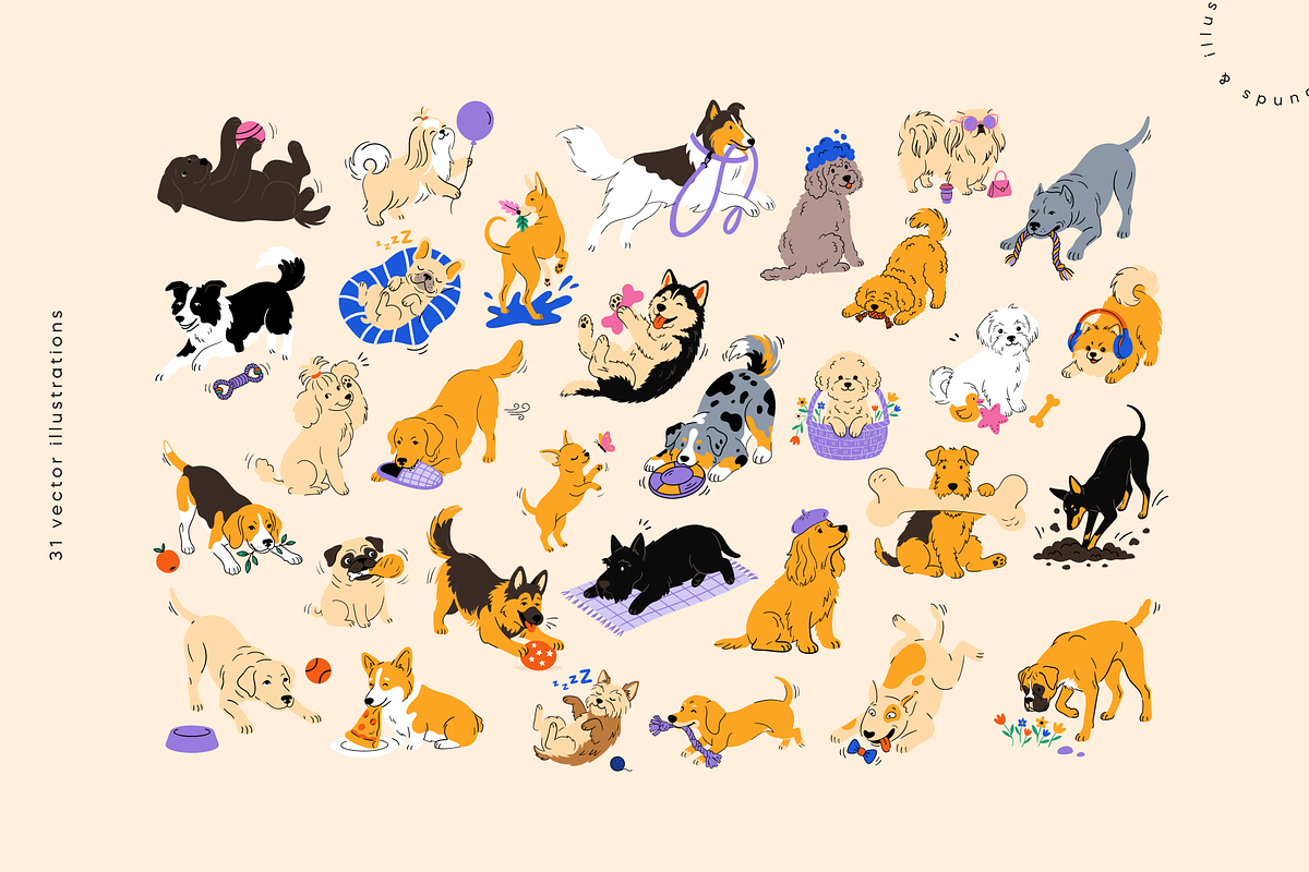 Playful Dog Breeds | Vector Pack, an Animal Illustration by Nutalin Art (Photo 3 of 12)
