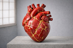 Heart kintsugi concept on concrete s, a Photo by Dvoevnore photos