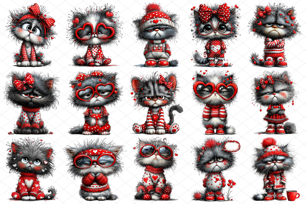 Valentine Grumpy Cat Clipart, an Illustration by cherrydesign (Photo 3 of 4)