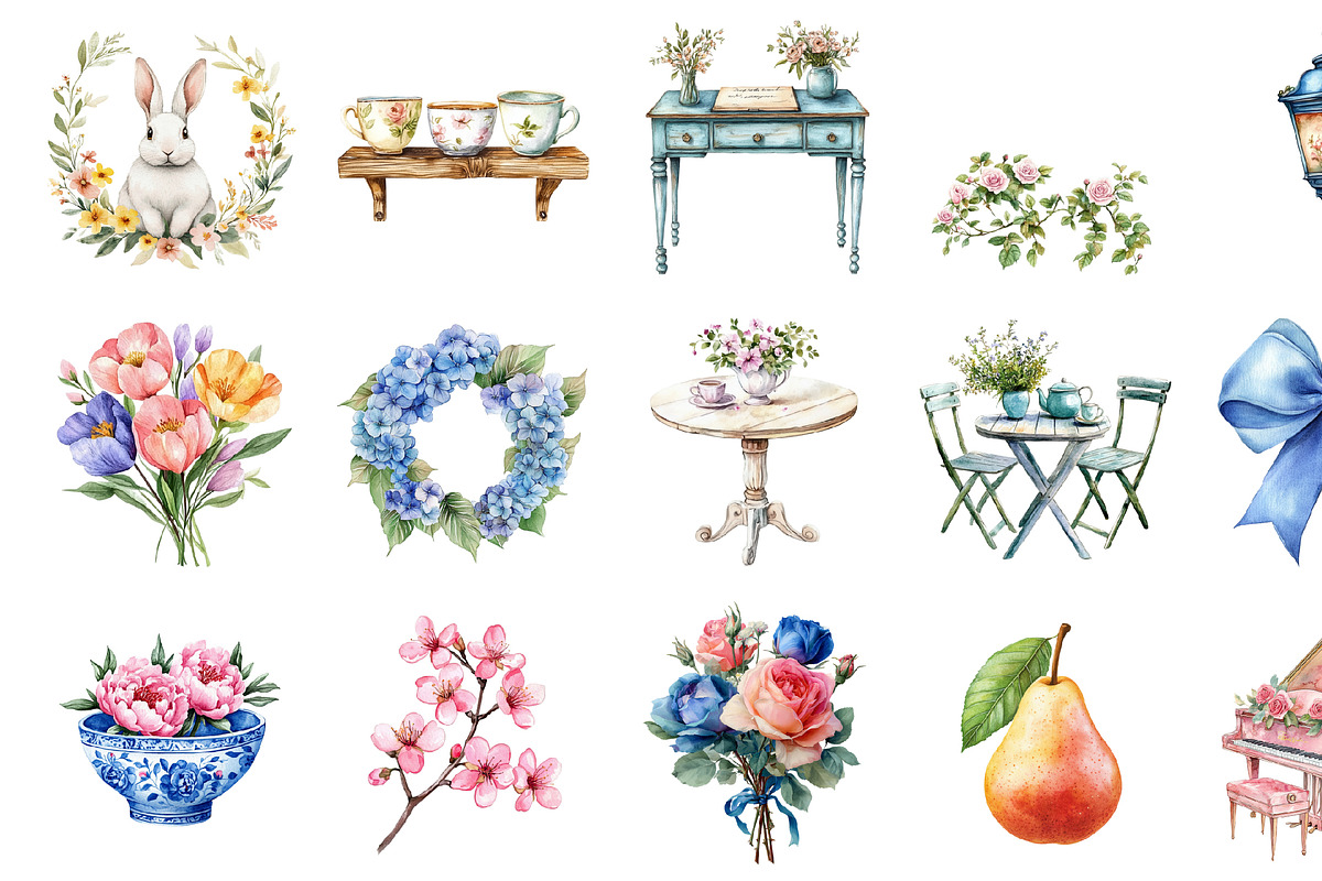 Watercolor Chinoiserie Tea Clipart, an Illustration by Design Market (Photo 3 of 4)
