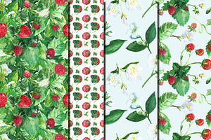 Watercolor Strawberry Patterns