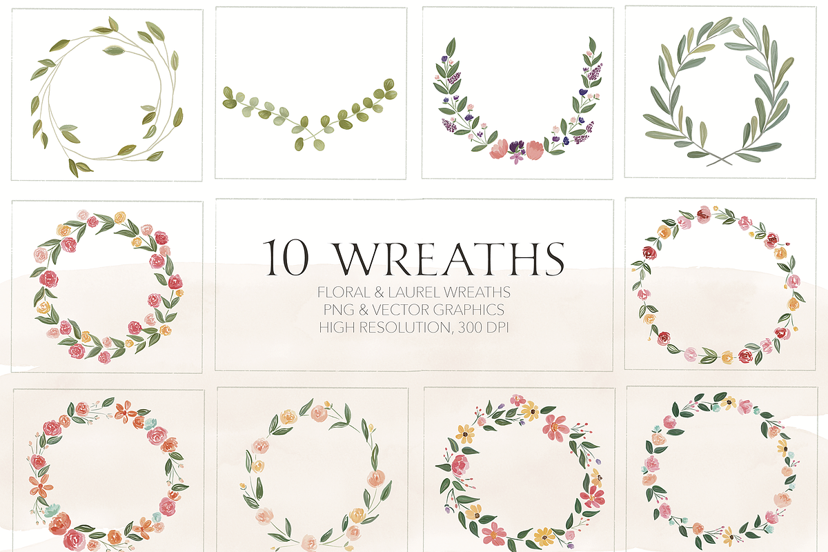 10 PNG & Vector Floral Wreaths, an Illustration by michLg designs