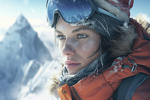 Portrait of climber reaches the top of mountain peak, a Photo by AlyaAnd