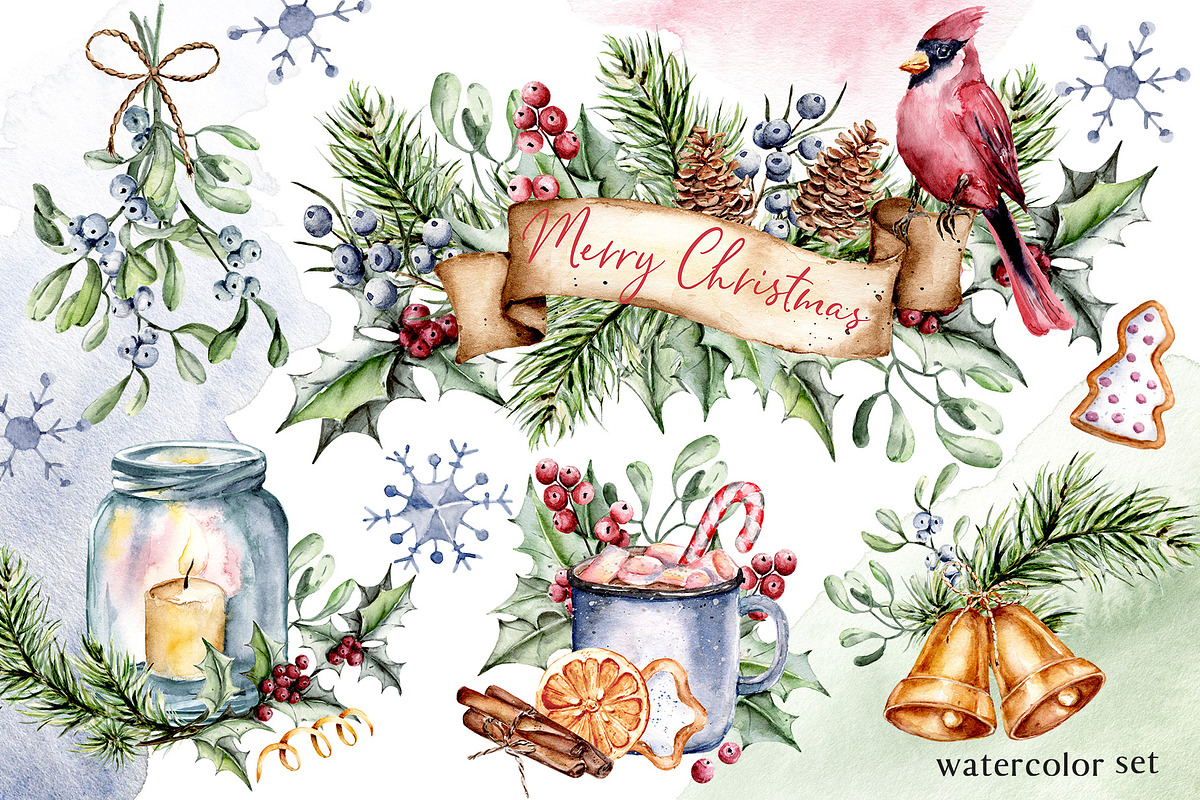 Christmas watercolor, PNG files, an Illustration by Larisa Maslova (Photo 1 of 10)