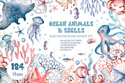 Ocean Animals Watercolor Clipart, an Animal Illustration by LenArt (Thumbnail 1 of 16)