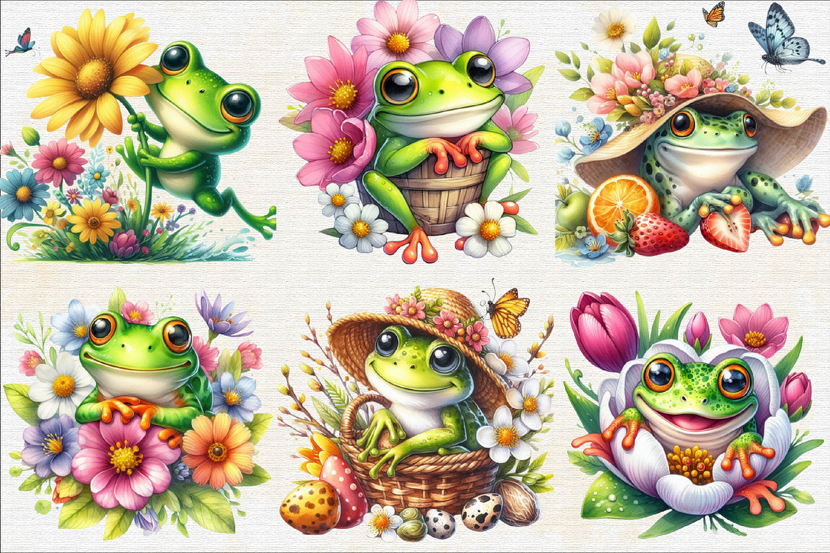 Spring Frog  Sublimation Clipart Bun, an Illustration by SVGArt (Photo 5 of 7)
