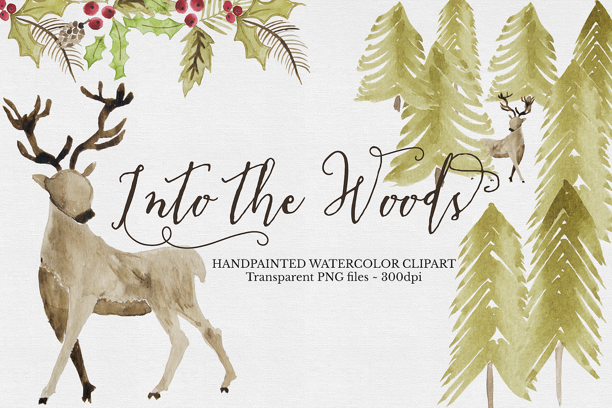 SALE -Watercolor WoodlandClipart Set, an Illustration by The Autumn Rabbit Ltd